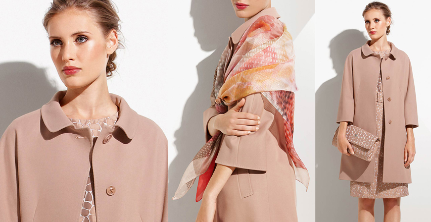 Красивое бежевое пальто из коллекции сезона весна 2015 от бренда Cinzia Rocca