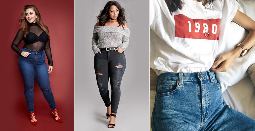 Модные женские джинсы больших размеров с высокой талией